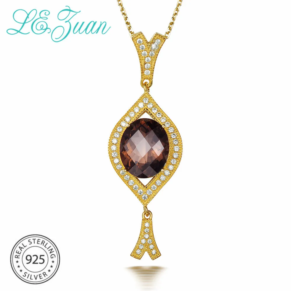 L & zuan натуральный 3 43ct дымчатый кварцевый кулон для женщин с белыми цирконами из