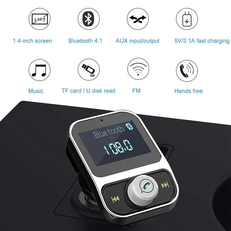 FDOMAIN big screen wireless handsfree bluetooth car kit WMA MP3 player auto FM modulator transmitter with dual USB fast charging |