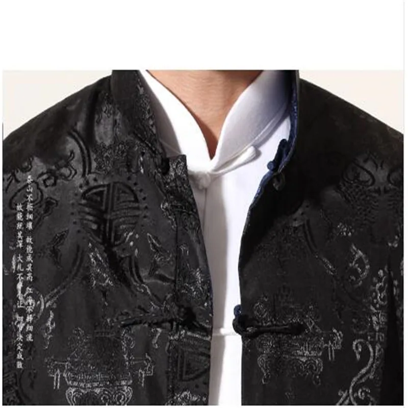 

Black Gold Chinese Men Satin Jacket Two Sided Kung Fu Coat Mandarin Collar Tang Suit Top Overcoat M L XL XXL XXXL