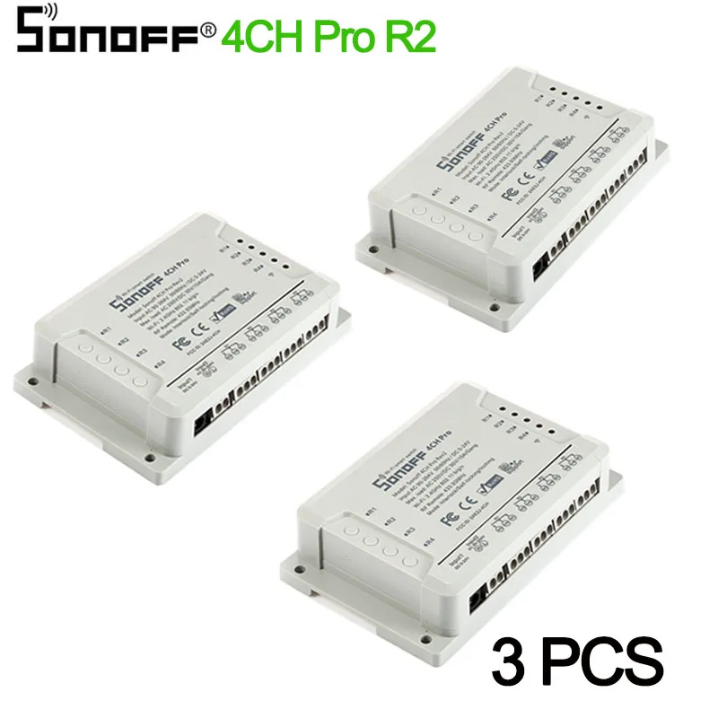 1-5 шт Sonoff 4CH pro R2 10A 4-канальный Wifi смарт-коммутатор 433 МГц RF Дистанционное Wifi освещение переключатель поддерживает 4 устройства работа с Alexa - Комплект: 4CH Pro R2 3 pcs
