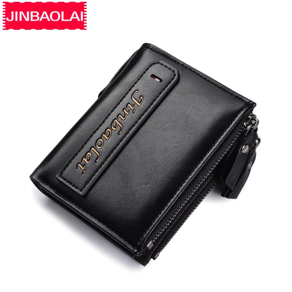 JINBAOLAI мужские короткие кошельки из искусственной кожи двойная молния карман для