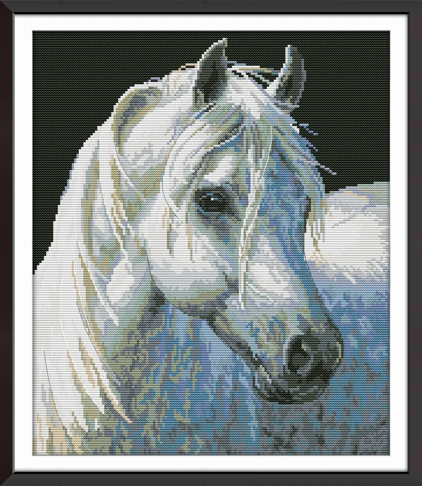 

White horse 4 cross stitch kit aida 14ct 11ct count print canvas cross stitches needlework embroidery DIY handmade