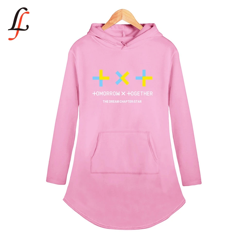 Kpop TXT tomorrow together Tops Personality Sport Casual Hoodie Dress Summer Fashion Woman Party Night Long Square Up Streetwear | Женская