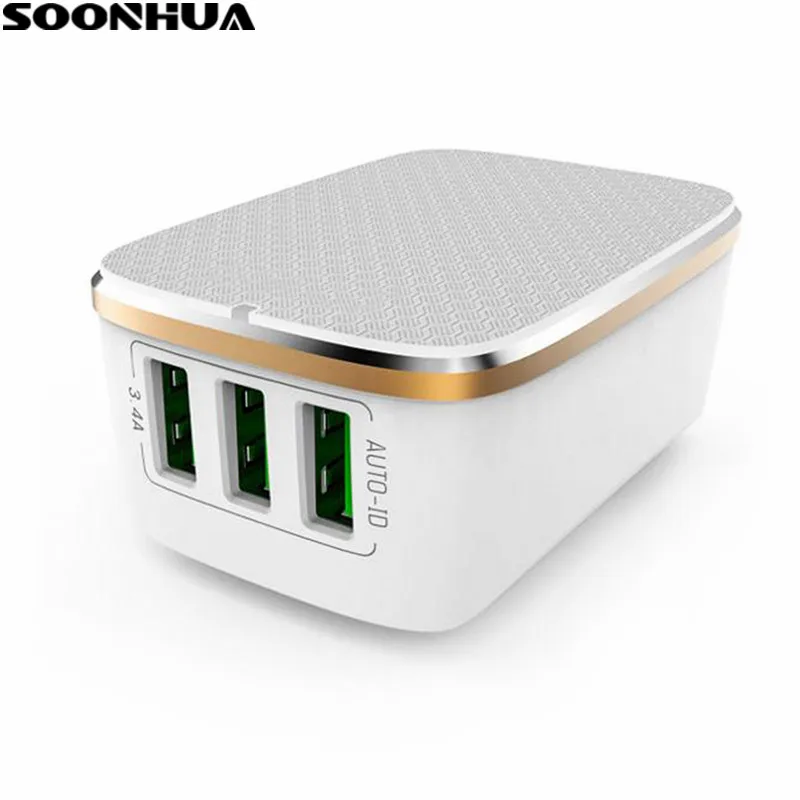 SOONHUA, зарядное устройство для телефона, 3 порта, для iPhone, зарядное устройство, адаптер, 5 В, 3,4 А, мини USB, настенное зарядное устройство для samsung Galaxy, Xiaomi, huawei