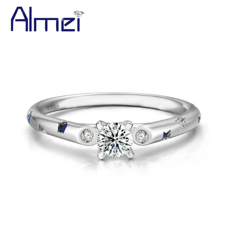 ALMEI 40% Скидка на парные кольца для женщин и мужчин из стерлингового серебра 925 с камнем циркония, ювелирные изделия 2017 года, бесплатная коробка LJ054.
