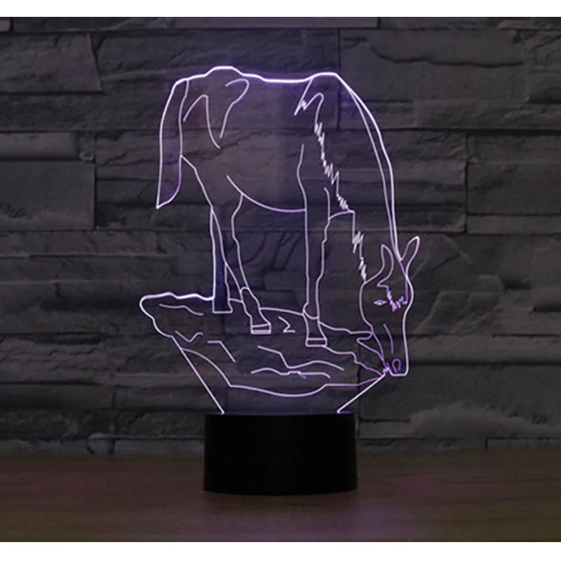 3D LED ночник лошадь Питьевая вода с 7 видов цветов свет для украшения дома лампа