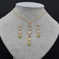 925 sterling silver simple and cute colorful five pointed star necklace earring set high quality zircon ladies jewelry