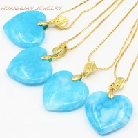 trendy heart shape 25mm chain pendants natural blue jades chalcedony stone pendant chokers necklace for women jewelry b3350
