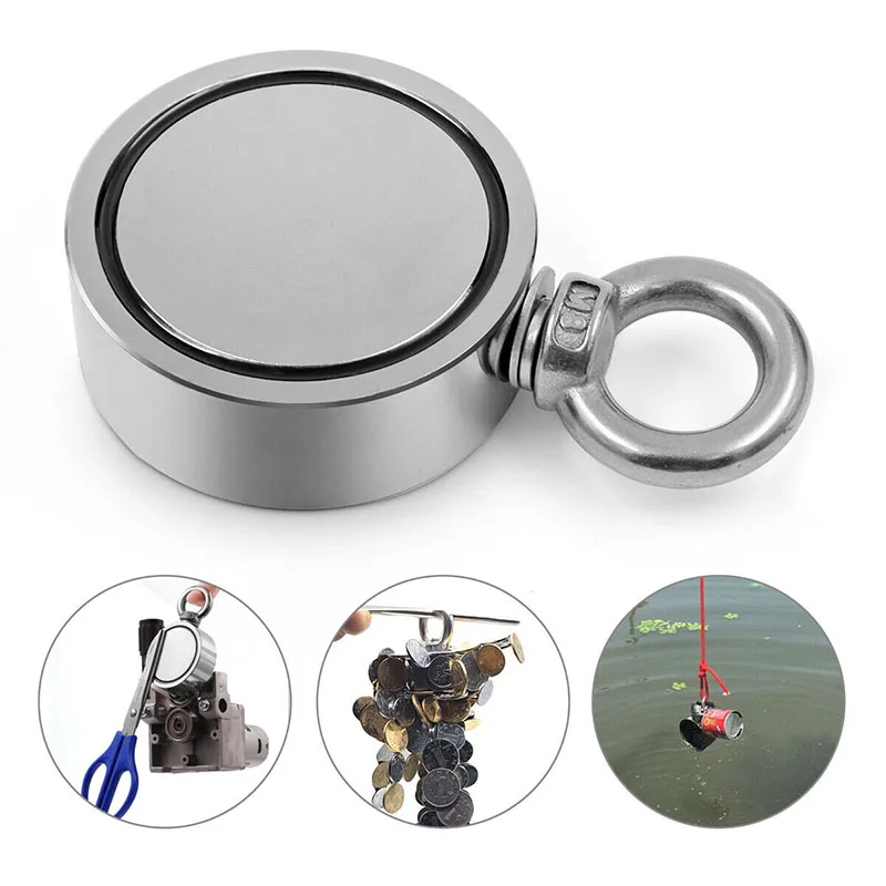 300KG Dia 60mm Strong Double Sided Pulling Force Magnet Round Neodymium for Fishing Searching Lifting Fixing Object Part Magnet