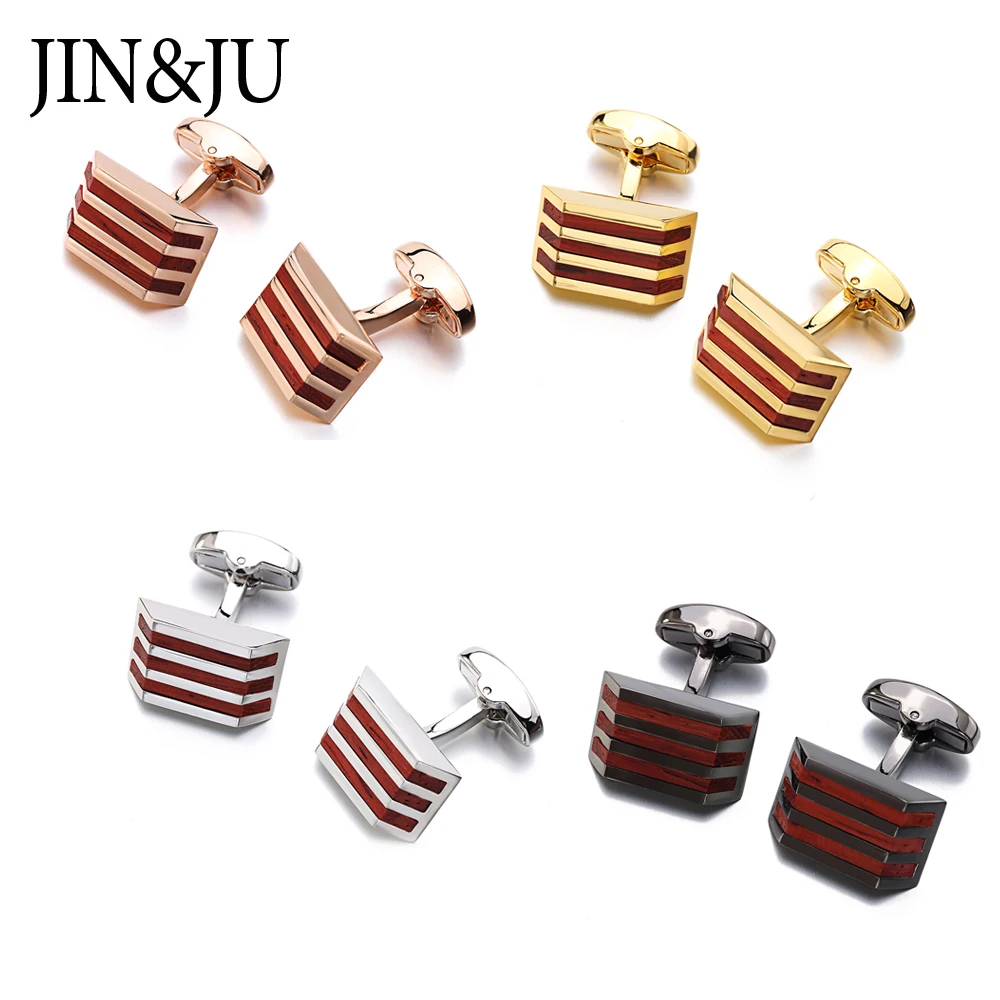 

JIN&JU New Wood Cufflinks High Quality Jewelry Fashion Square Rosewood Cuff Links For Mens Gift Formal Business Wedding