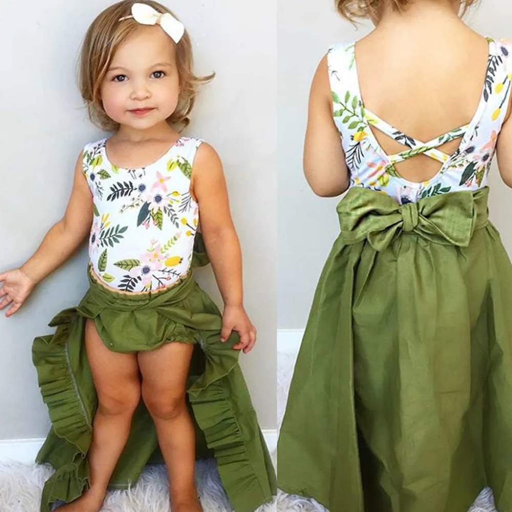 1-4y Baby Girl Dress for Girls Clothing Wear Toddler Kids Floral Printed Tops Vest+Shorts+Skirts Outfits Set | Детская одежда и