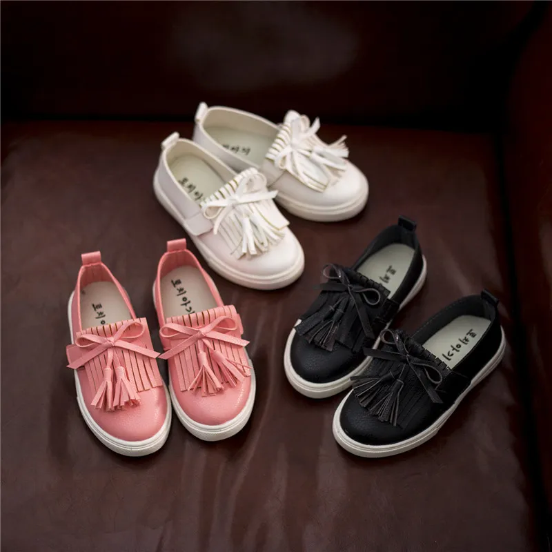 Spring Autumn Girls Shoes PU Leather With Bowknot Fringes Tassels Children Fashion Sneakers Kids Slip-on Loafers For Soft | Детская