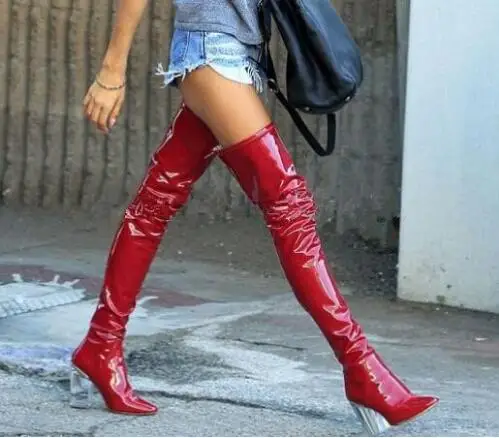 Сапоги выше колена из лакированной кожи на высоком каблуке|over knee boots black|knee bootsover |