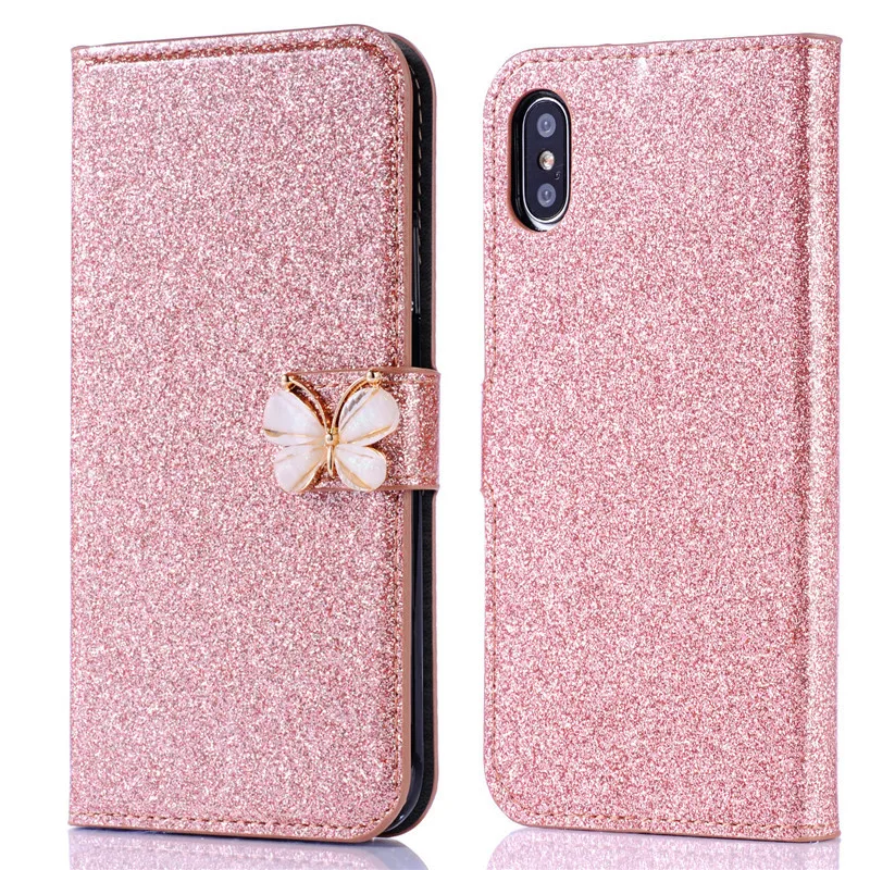 Блестящий Магнитный кожаный чехол с бантом для iphone 11 pro max XS Max XR X, роскошный чехол-книжка для iphone 7, 8, 6, 6s Plus