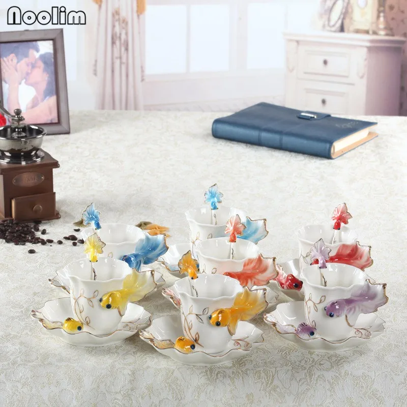 Набор кофейных чашек NOOLIM 3D Goldfish эмалированный фарфоровый чаша для чая молока