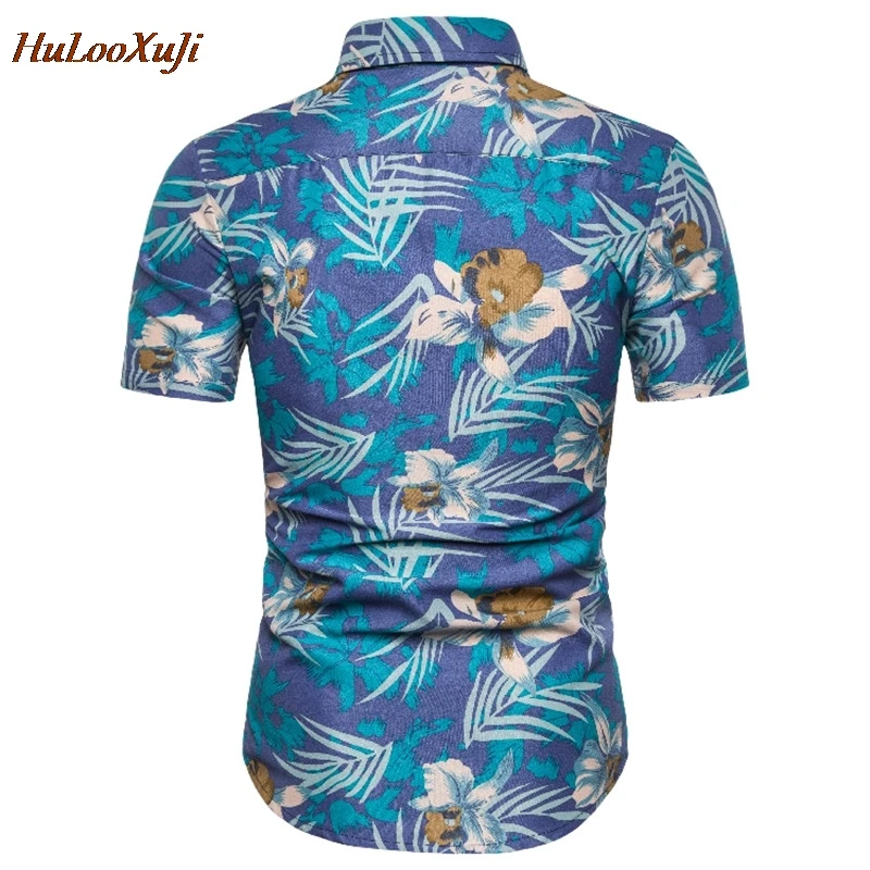HuLooXuJi Men Summer Sets Fashion Blue Flower Printed Short Sleeve Shirts +Shorts Two Piece Set Tracksuits US Size:S-2XL | Мужская