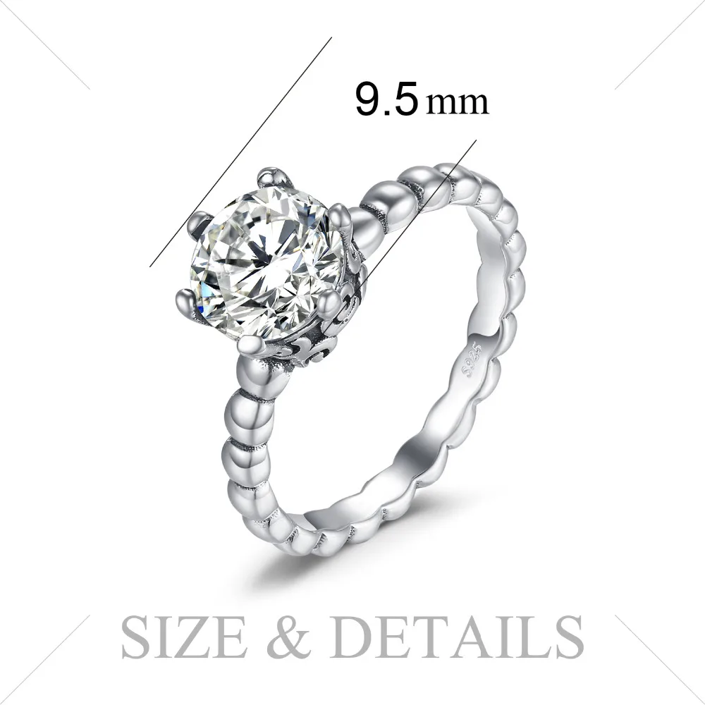 JewelryPalace 925 Sterling Silver Beaded Band 3.4ct Cubic Zirconia Solitaire Engagement Ring New Hot Sale For Women As Gifts | Украшения и