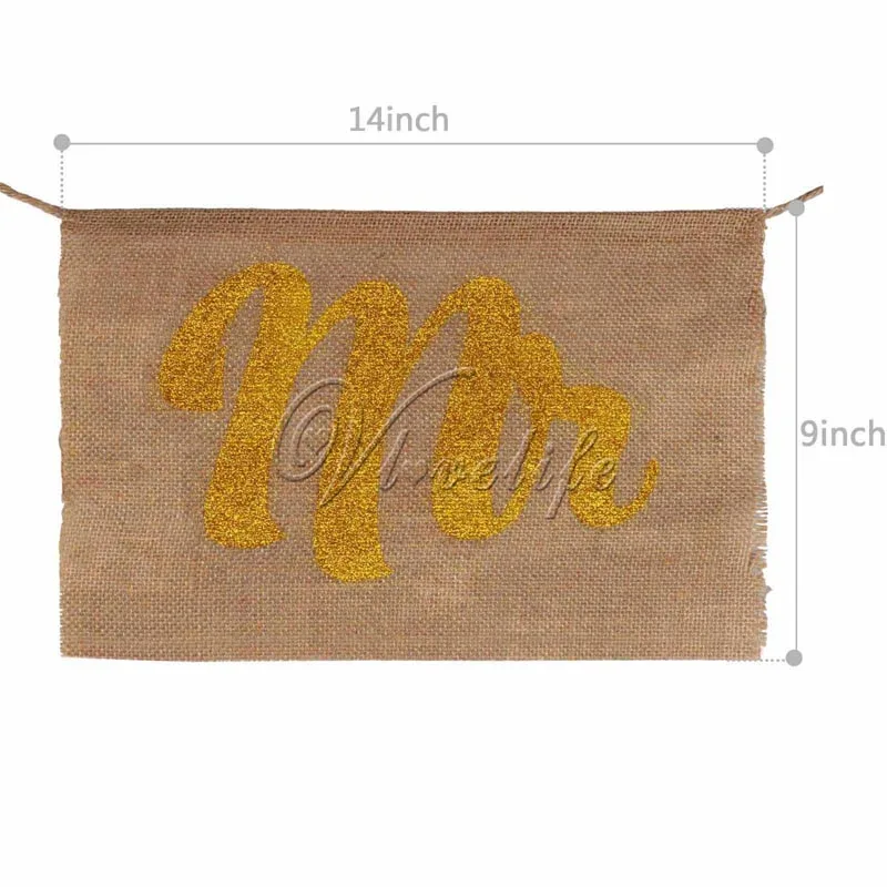 10 комплектов Блестящий Золотой Mr Mrs знак стула Мешковина Свадебные реквизиты