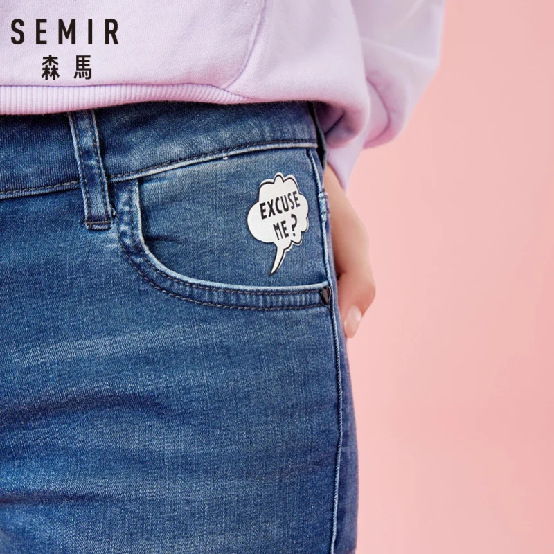 SEMIR женские укороченные обтягивающие джинсы с необработанным краем в ретро стиле