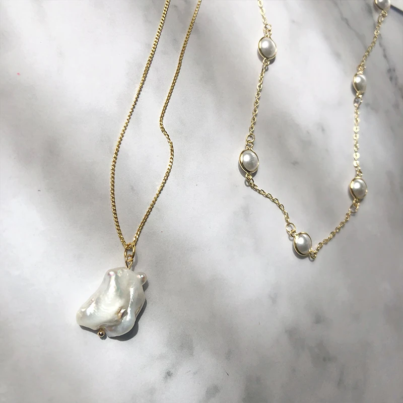HUANZHI 2019 New Multi-layer Metal Link Chain Irregular Pearls Beads Pendant Choker Necklace for Women Girl Party Jewelry Gift | Украшения