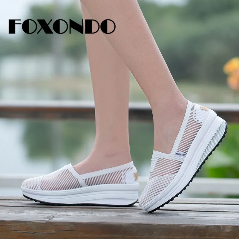 FOXONDO/2019 г. летняя новая обувь на платформе женская из сетчатого материала плоской