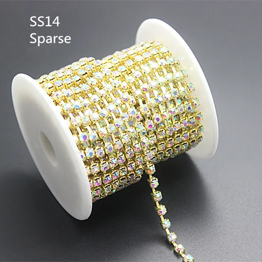 

SS14 sparse crystal AB rhinestone gold base 9yards/roll ,Rhinestone chain,garment accessories,15005D