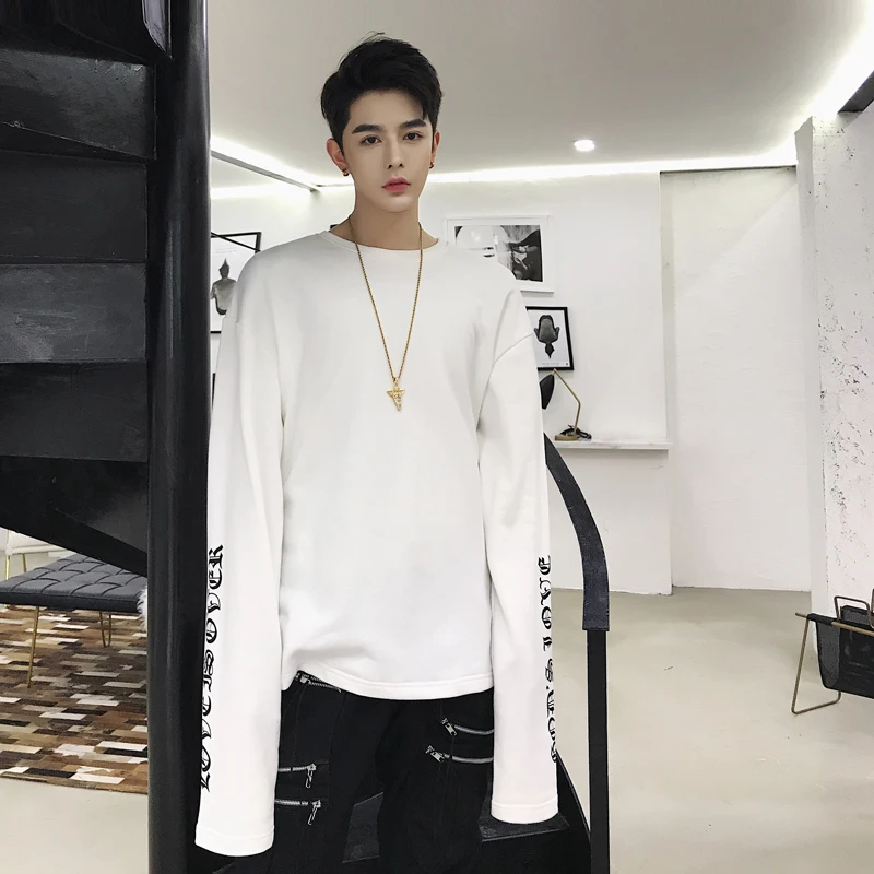 M-2XL!! Autumn European and American letter printing men's long section long-sleeved hip-hop loose bottoming shirt. | Мужская одежда