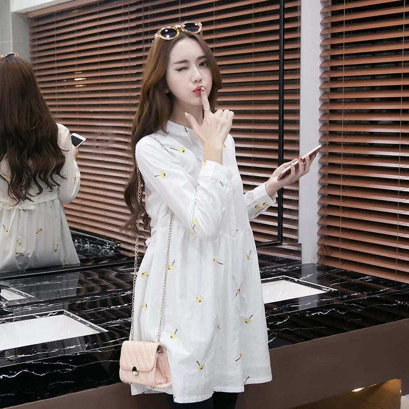 Летнее повседневное свободное платье с длинным рукавом Одежда для беременных