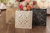 100pcs ivory gold blank square laser cut wedding invitations card birthday party quinceanera greeting card with envelopes