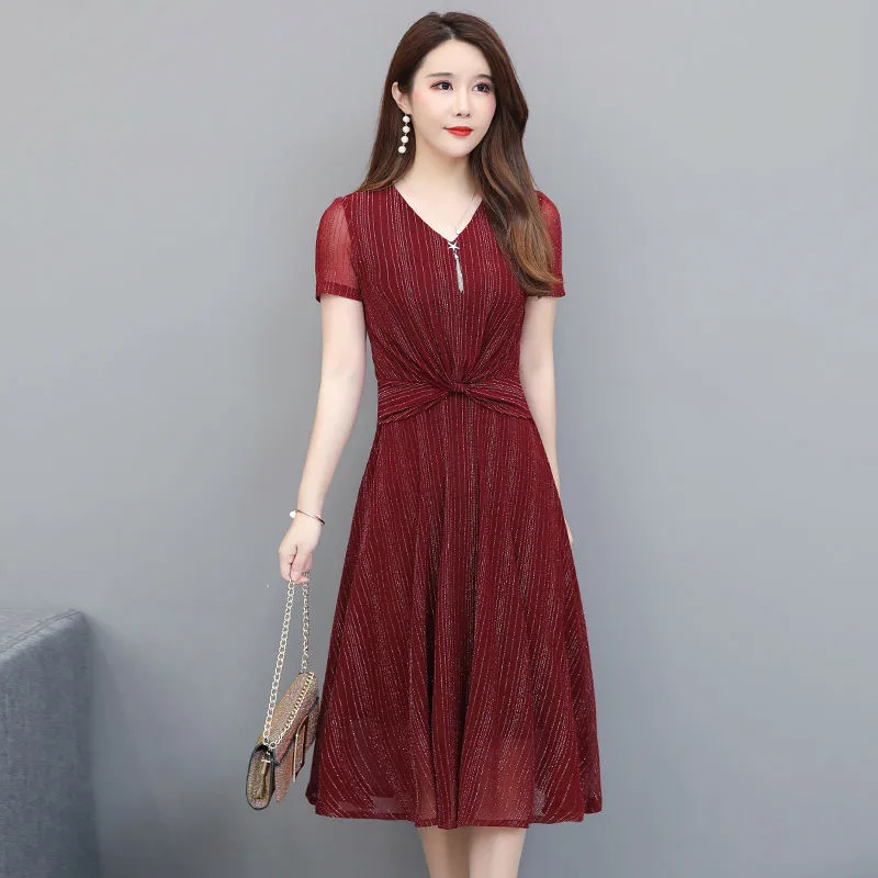 wine red Платье для мамы размера плюс, простые элегантные платья для мамы невесты с коротким рукавом, шифоновые платья, вышитое бисером, до колена вечерние платья - Цвет: wine red