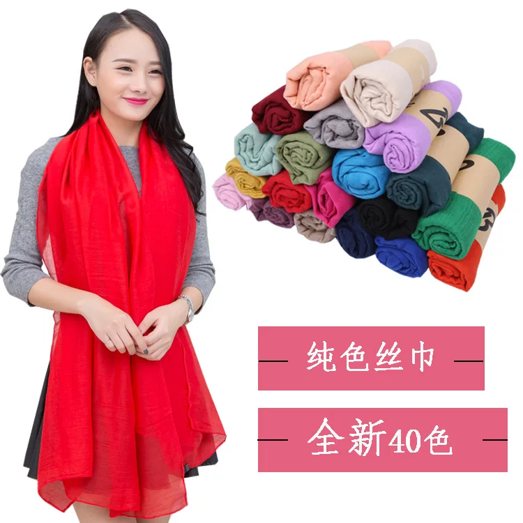 

New Fashion Women Scarf Vintage Ladies Solid Color Black Red White Scarves Warp summer women Scarf