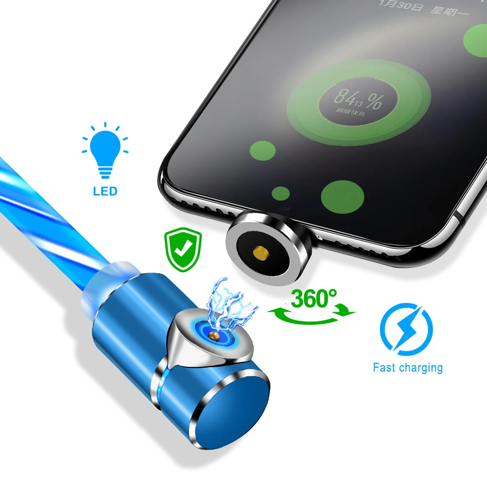 Магнитный кабель OLAF Dazzle Lighting для Iphone 7 X SR XS Max redmi note зарядка с разъемом Micro USB Type-C