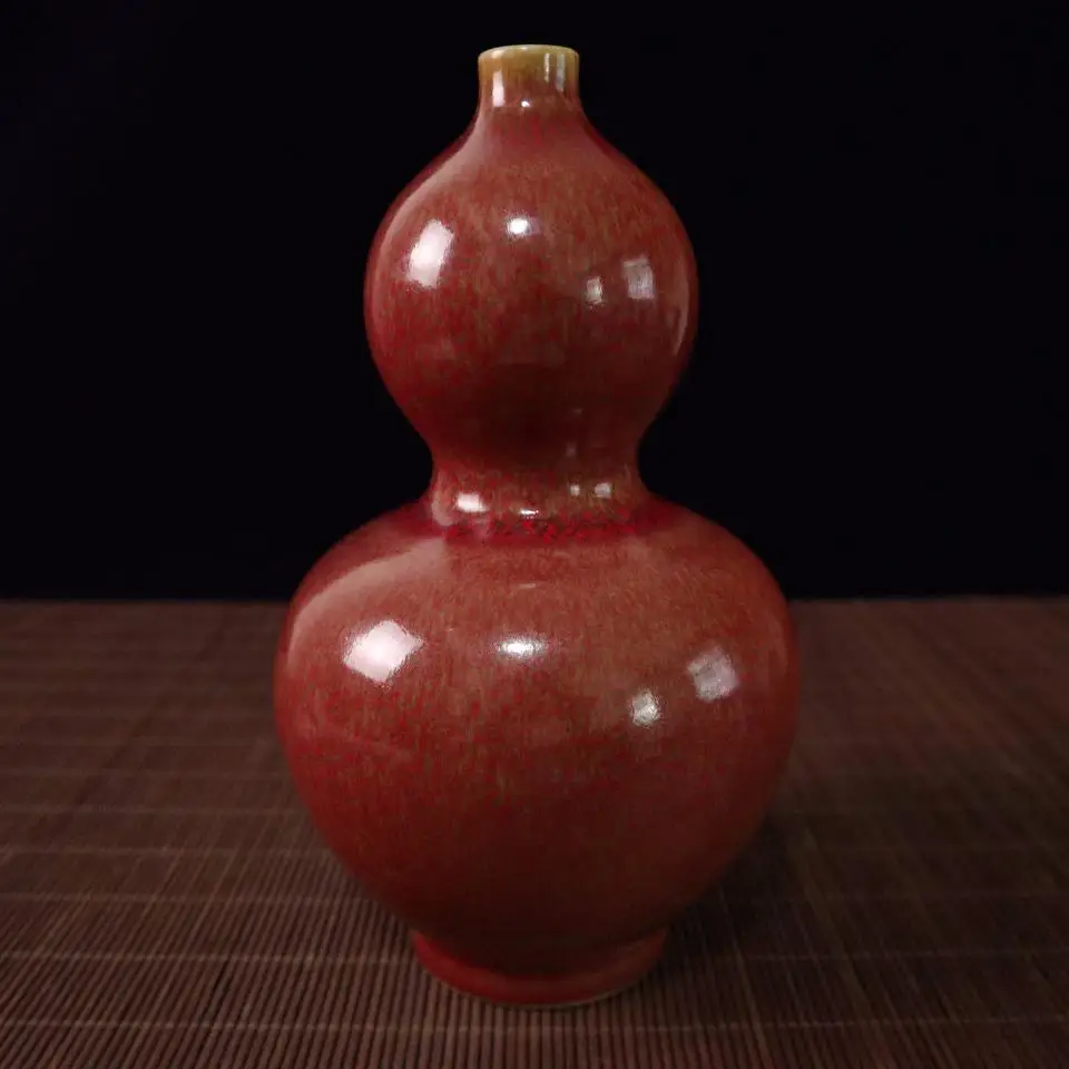 Китайская старая фарфоровая красная глазурованная ваза Hulu|Статуэтки и