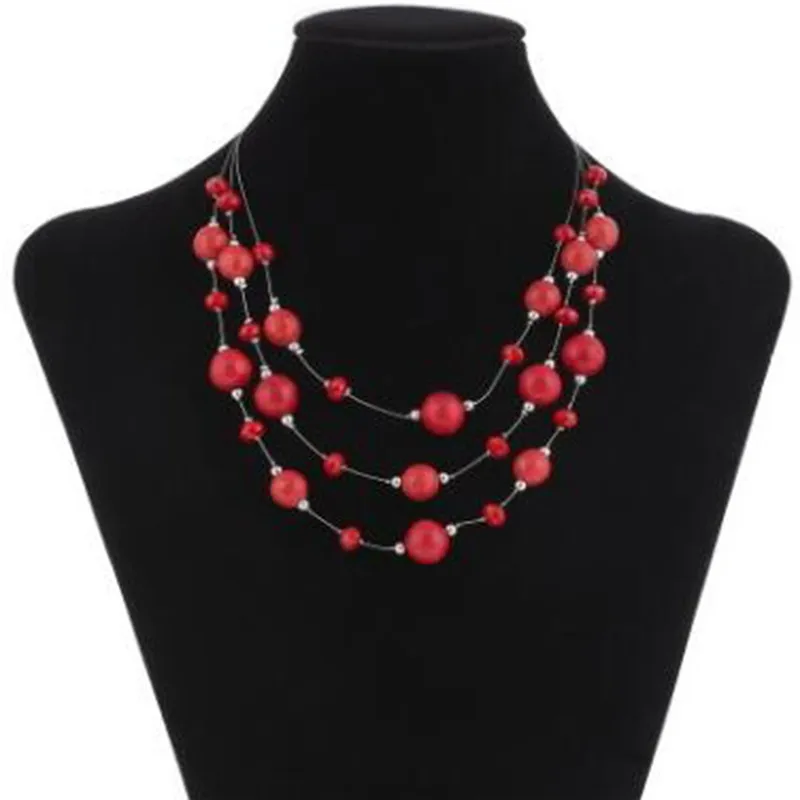 Женский модный многослойный колье с красными бусинами для вечеринок и свадебного украшения.