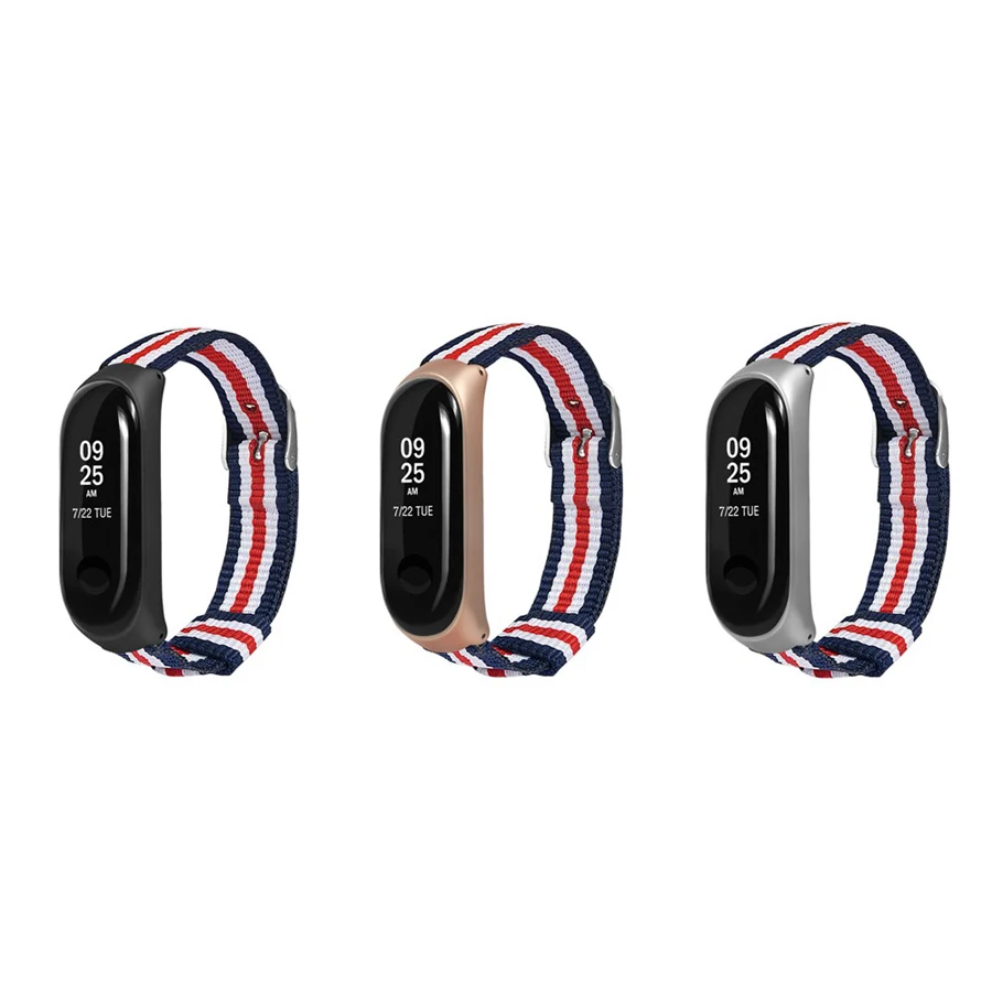 Полосатый холщовый ремешок на запястье для Xiaomi Band 3 Mi металлический корпус