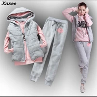 autumn and winter new fashion women suit womens tracksuits casual set with a hood fleece sweatshirt three pieces set xnxee