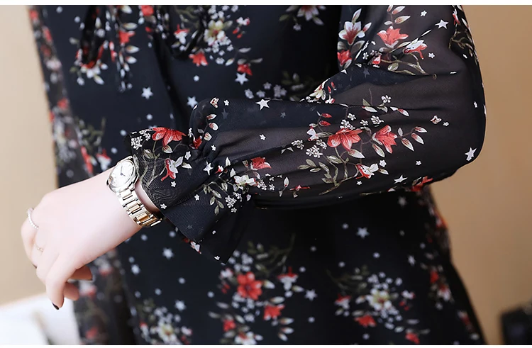Blusas Mujer De Moda, кимоно, повседневная Цветочная шифоновая блузка, женские рубашки размера плюс 5XL, винтажный Топ с длинным рукавом, сорочка для женщин