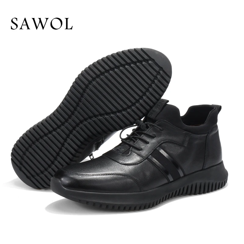 Genuine Leather Men Shoes Brand Winter Boots For Flats Warm Plush Casual Sneaker Plus Big Size Sawol | Обувь