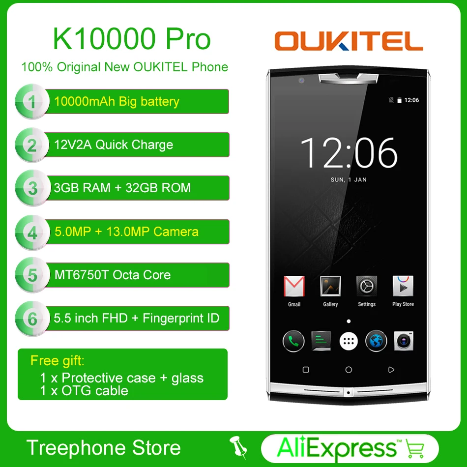 OUKITEL K10000 Pro смартфон 10000 мАч Батарея Octa Core Android 7 0 мобильный телефон 3 ГБ + 32 13.0MP