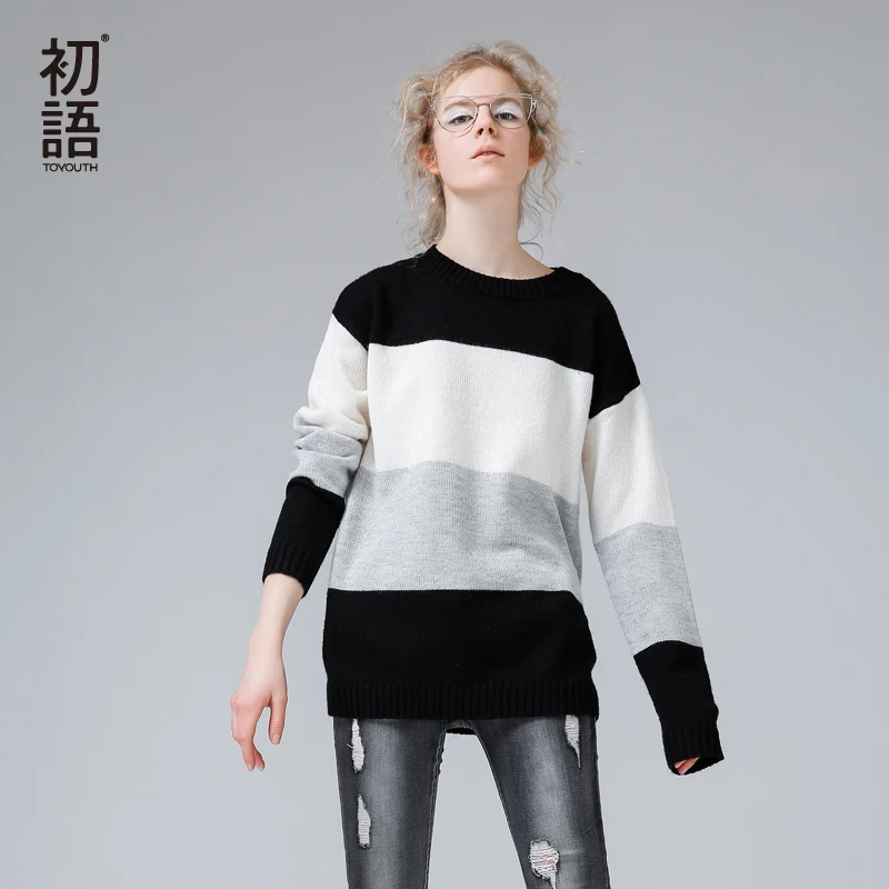 Toyouth Color Block Thick Pullover Knitted Sweater Women Winter Female Tricot Jumper Pull Femme | Женская одежда