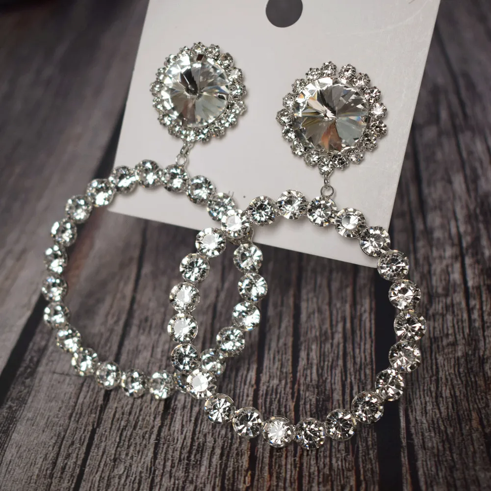 Boutique Super Shiny Crystal Gems Big Circle Dangle Earrings For Women Jewelry Fashion Show Statement Accessories | Украшения и
