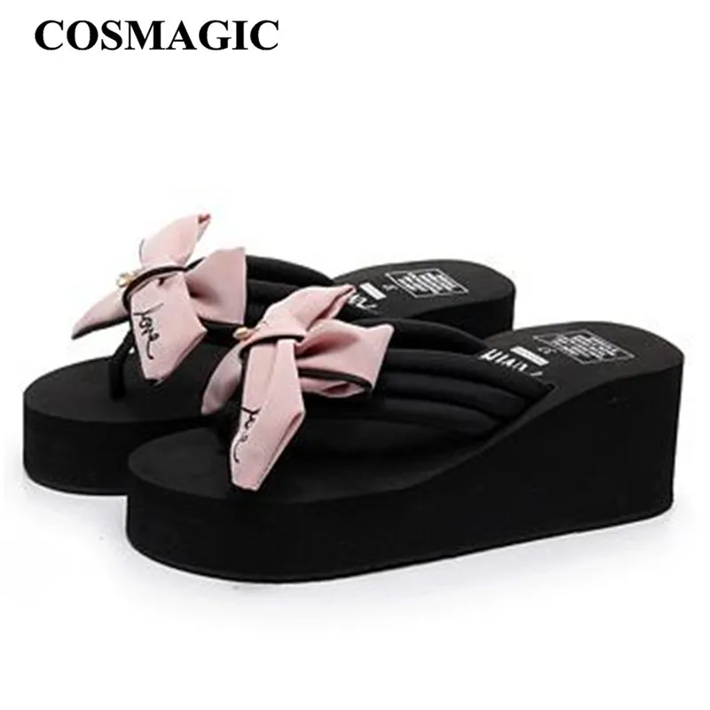 COSMAGIC/модные Вьетнамки с бантом тапочка на платформе Новинка 2019 года женские