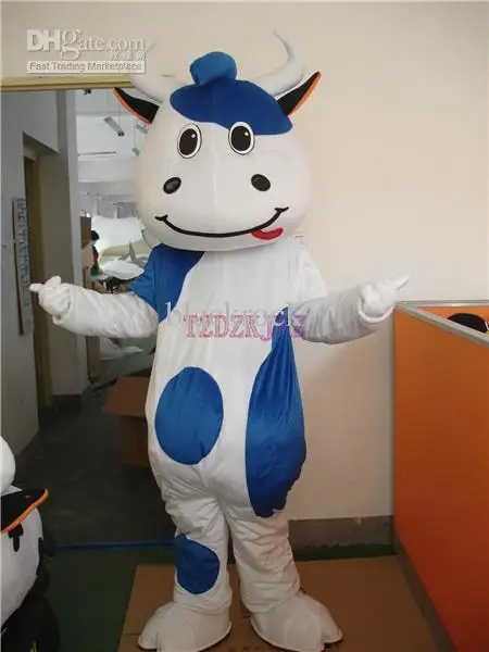 Hot sale Cute Adult New cows blue and white milch Cartoon Character Costume mascot | Тематическая одежда и униформа