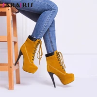 sarairis new plus size 34 47 metal decoration shoelace ladies high heels shoes woman casual party sexy winter spring ankle boots