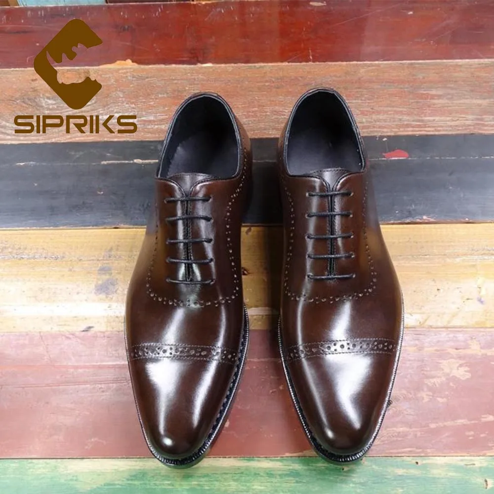 Мужские туфли Sipriks ручной работы из итальянской телячьей кожи темно-коричневые