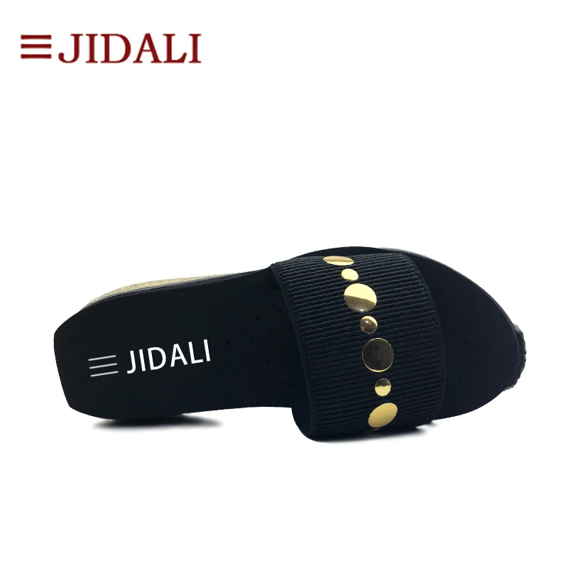 JIDALI/женские шлепанцы на платформе черные высокие золотистого цвета размеры 35-39 |