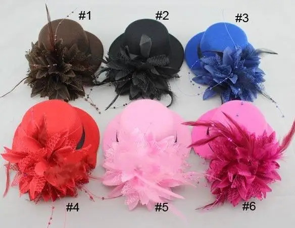 Шляпка Вуалетка женская с перьями и цветами мини головной убор зажимом для волос