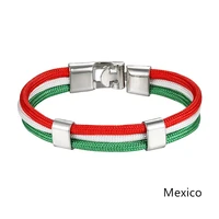 jaafar mexican national flag bracelet mens leather bracelet for womens friendship three strands of woven surfer jewelry as438