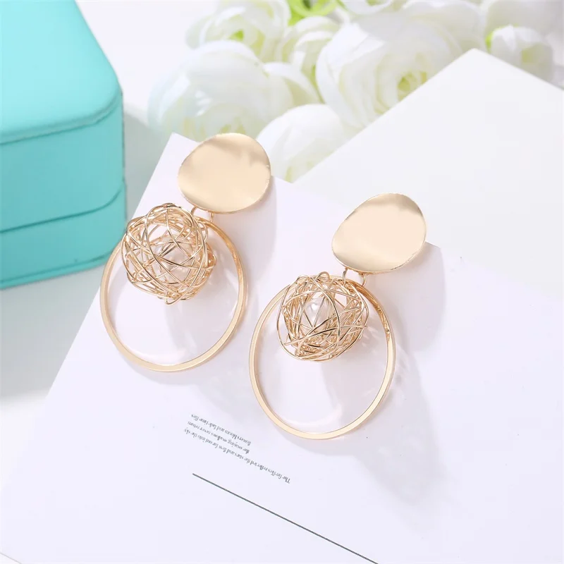 Женские круглые серьги-подвески из искусственного жемчуга с металлическим