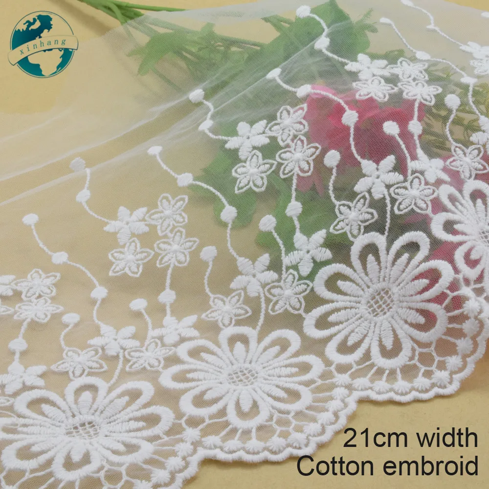 

5yards 21cm white lace cotton embroidery lace french lace ribbon fabric guipure diy trims warp knitting sewing Accessories#3747